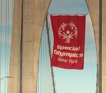 New York State Special Olympics Flag flown in the Mid-Hudson Bridge celebrating Dutchess County's hosting of the games. (February 2017)