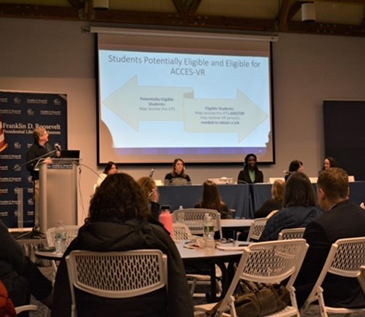 6th Annual ThinkDIFFERENTLY Conference held at the Henry A Wallace Center at FDR- David Lee, ACCES- VR Senior Vocational Rehabilitation Counselor, Transition and Youth Services, discusses ACCES-VR eligibility at this year’s conference. 12/2/22