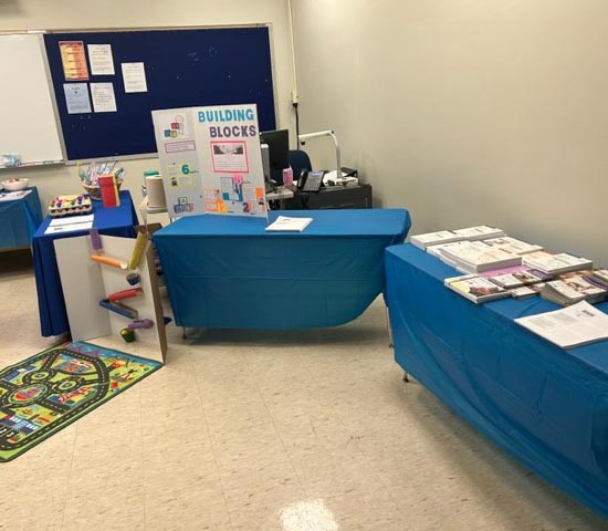On April 29th, 2023 Dutchess County Department of Behavioral & Community Health hosted their 2nd Annual YOUR Health Fair at Dutchess Community College’s Falcon Hall. A view of one of Dutchess County’s Early Intervention/Preschool Special Education activity and resource areas in the Sensory safe classroom. EI/PSE staff utilized “household” items to create interactive matching/sorting games to help families recognize that learning can be inexpensive and fun!