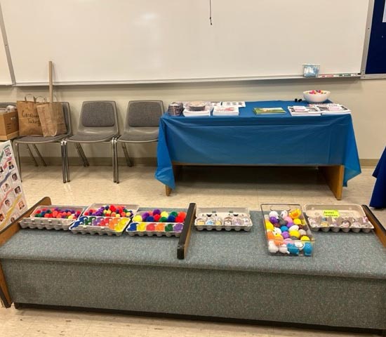 On April 29th, 2023 Dutchess County Department of Behavioral & Community Health hosted their 2nd Annual YOUR Health Fair at Dutchess Community College’s Falcon Hall. A view of one of Dutchess County’s Early Intervention/Preschool Special Education activity areas in the Sensory safe classroom. EI/PSE staff utilized “household” items to create interactive matching/sorting games to help families recognize that learning can be inexpensive and fun!