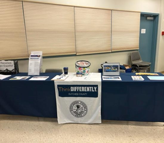 On April 29th, 2023 Dutchess County Department of Behavioral & Community Health hosted their 2nd Annual YOUR Health Fair at Dutchess Community College’s Falcon Hall. A view of the ThinkDIFFERENTLY Table in the sensory classroom.